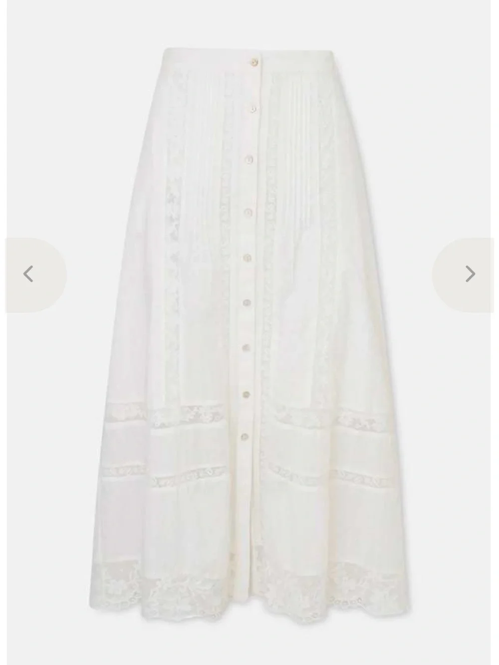 LoveShackFancy Alessia White Button-Front Maxi Skirt Elegant Lace Panel size 00